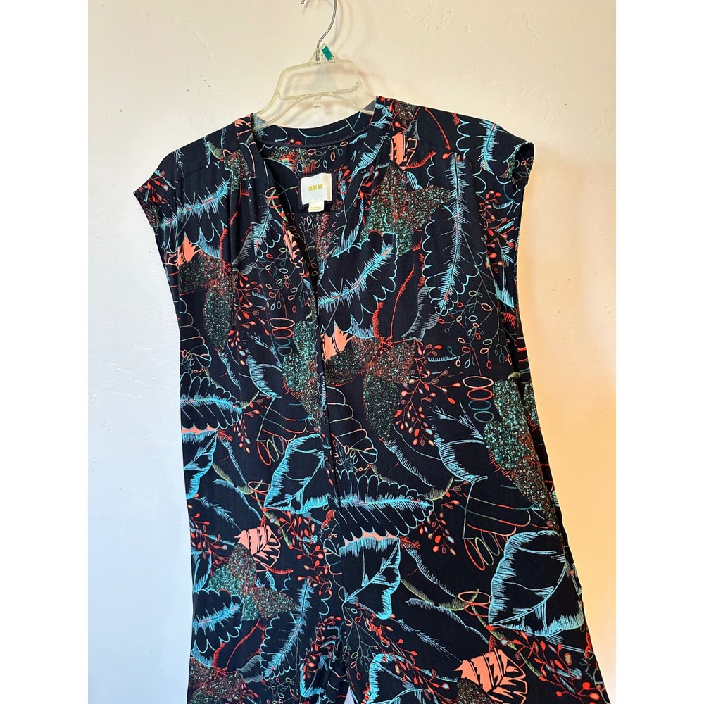 Maeve Anthropologie Tropical Botanical Print Tie Waist Jumpsuit Black XXS - Picture 11 of 12